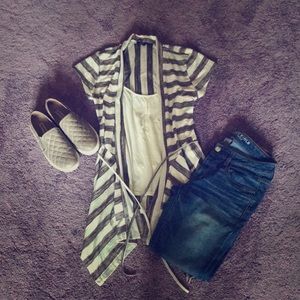 Striped open front shirt w/attached tank